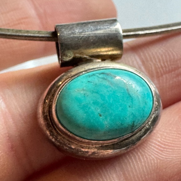 Vintage ATI 925 Sterling Silver Mexico Hook Collar Cabochon Turquoise Neck 18g
